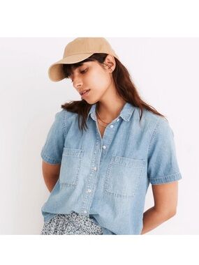 Madewell Light Blue Denim Shirt Shirt Skeeve Size M